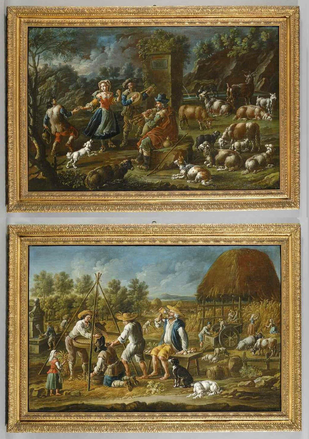 Jacob Roos, genannt Rosa da Napoli (Rom 1682 Neapel 1730) Szenen aus dem Leben mit Figuren und Tieren, Kopie von Öl auf Leinwand